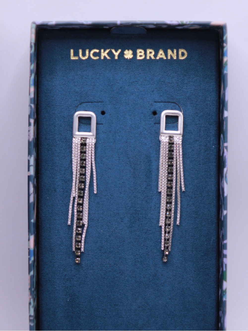 Lucky Brand Silver and Black Linear Fringe Earrings